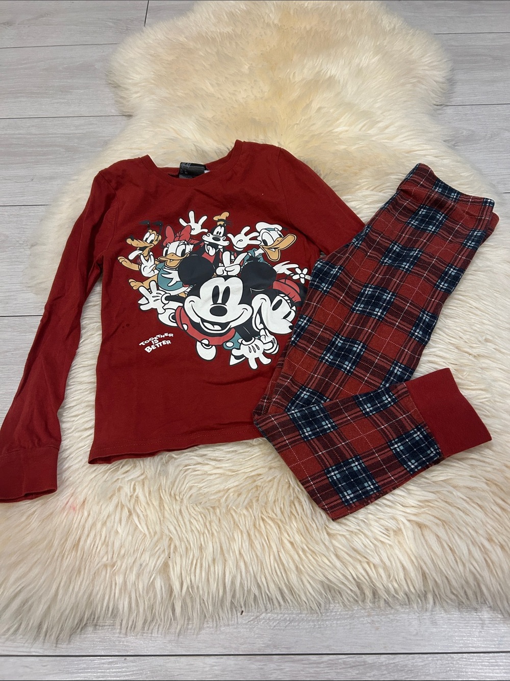 Disney Red Mickey Mouse Plaid Pajama Set
